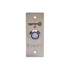 PB19_BBL3E-B12 Bouton Poussoir Inox Et Bleu Lumineux Plaque étroite Normes PMR SEWOSY 12-24V